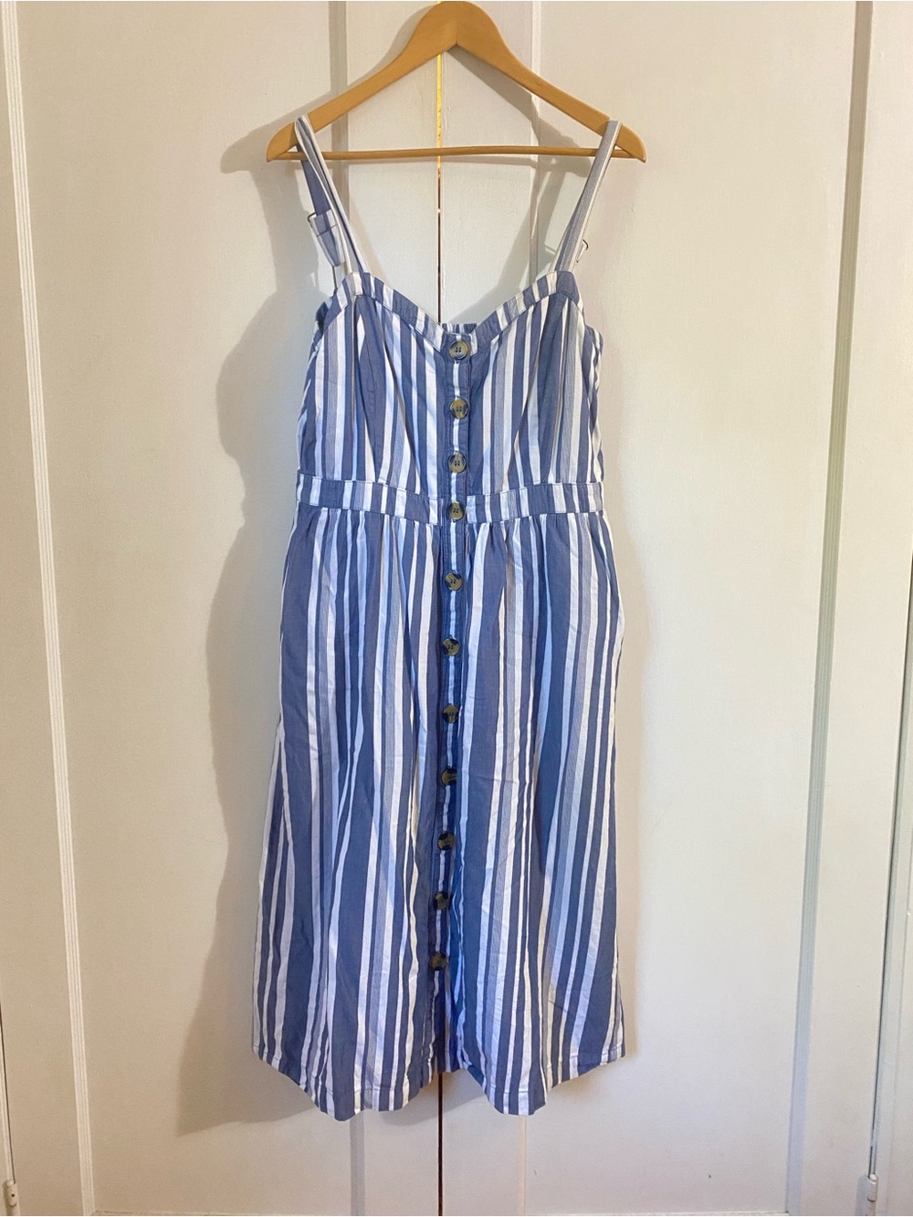 Time and Tru Blue and White Striped Button-Front Sundress